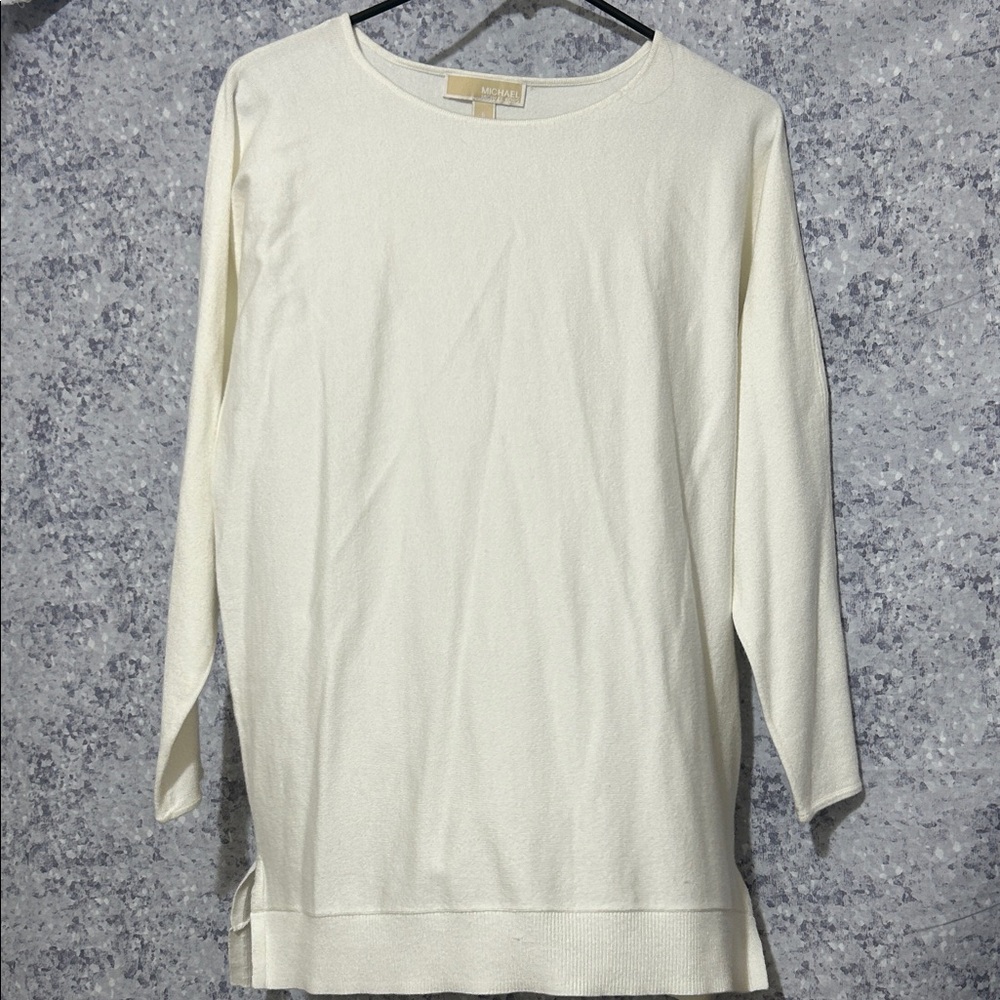 Michael Kors Off-White Long Sleeve Crewneck Tunic Sweater